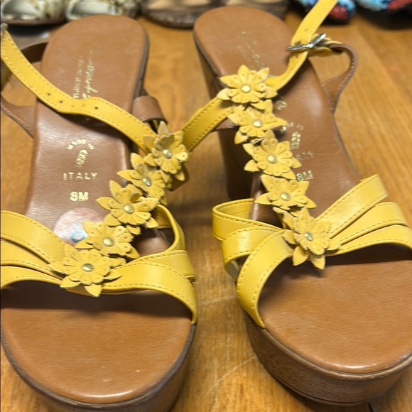 Yellow Floral Sandals with Ankle Strap - Picture 1 of 5